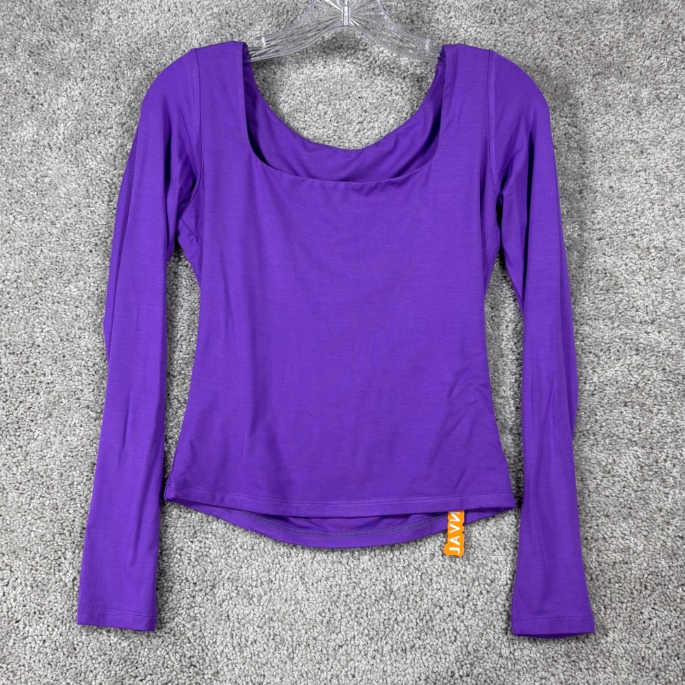 DWNVAL Purple Square Neck Long Sleeve Top Womens Size Small‎ Stretch Rayon Basic
